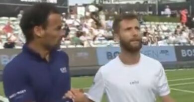 Tennis star snaps racket in two and tells rival ‘look at me’ during frosty handshake | Tennis | Sport