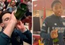 Inside Arsenal title party as team drink beer and champagne and chief crowd surfs | Football | Sport