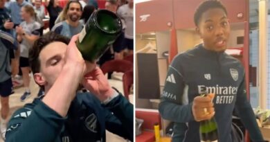 Inside Arsenal title party as team drink beer and champagne and chief crowd surfs | Football | Sport