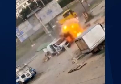 Drone chases Ukrainian man around van before exploding